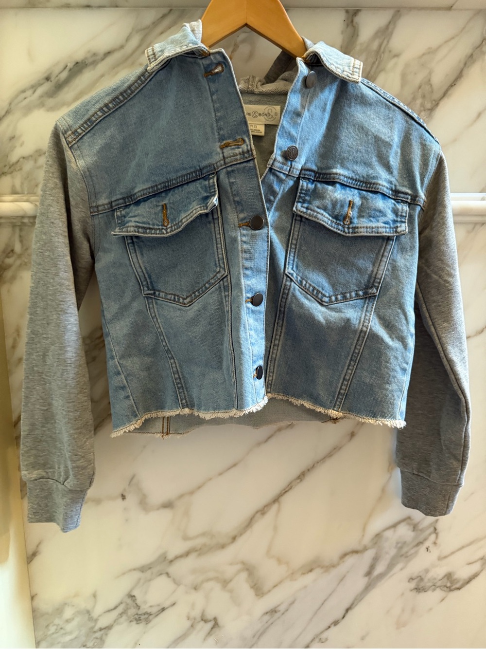 Treasure & Bond Light Blue Denim Jacket with Grey Hood